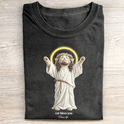 WACKY CAT FAITH FUNNY MEME TEE