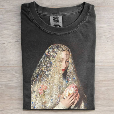 OIL PAINTING OF A WOMAN WITH A FLORAL VEIL TEE