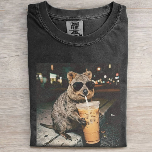 FUNNY QUOKKA DRINKING ICED COFFEE TEE