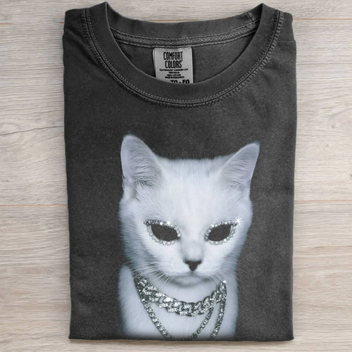 WHITE CAT RETRO-STYLE GRAPHIC TEE