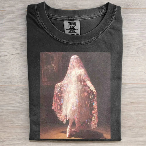 OIL PAINTING OF A WOMAN WITH A FLORAL VEIL TEE