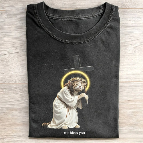 WACKY CAT FAITH FUNNY MEME TEE