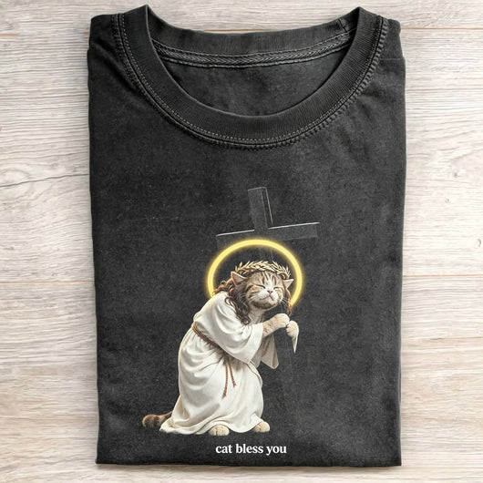 WACKY CAT FAITH FUNNY MEME TEE