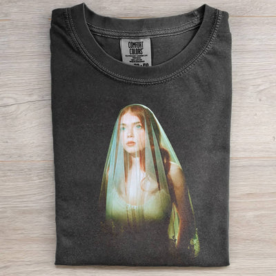 OIL PAINTING OF A WOMAN WITH A FLORAL VEIL TEE