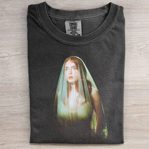 OIL PAINTING OF A WOMAN WITH A FLORAL VEIL TEE