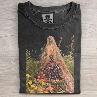 OIL PAINTING OF A WOMAN WITH A FLORAL VEIL TEE