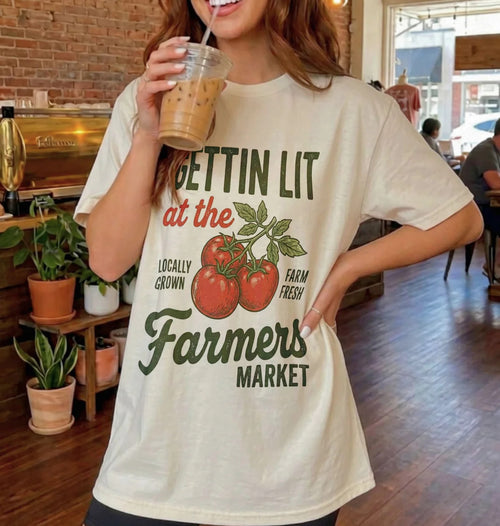 Gettin Lit Farmers Market Shirt | Funny Gardening Tomato Gift