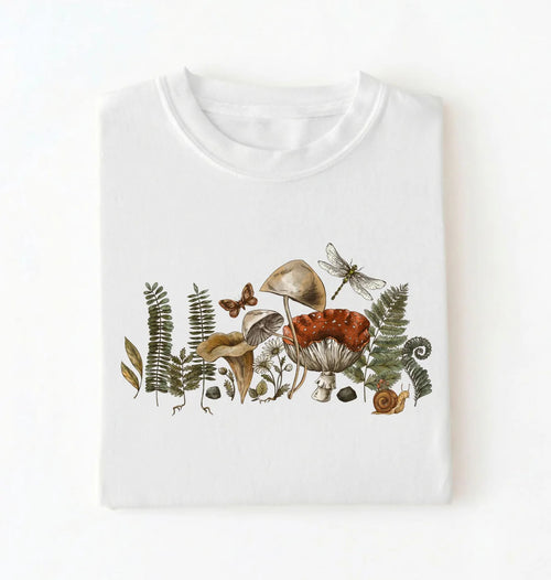Vintage Mushroom Illustration T-Shirt | Cottagecore Nature Gardener Gift