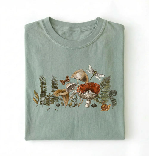 Vintage Mushroom Illustration T-Shirt | Cottagecore Nature Gardener Gift