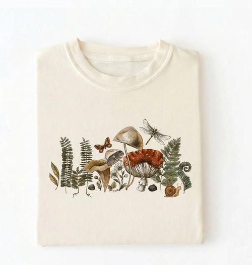 Vintage Mushroom Illustration T-Shirt | Cottagecore Nature Gardener Gift