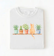 Watercolor Plants & Cat T-Shirt | Cat Lover Plant Gift