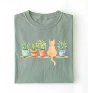 Watercolor Plants & Cat T-Shirt | Cat Lover Plant Gift
