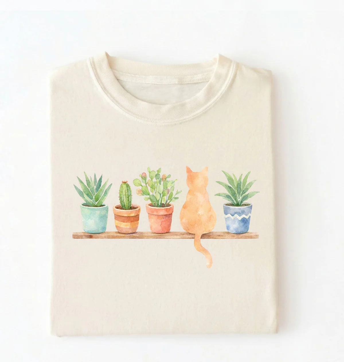 Watercolor Plants & Cat T-Shirt | Cat Lover Plant Gift